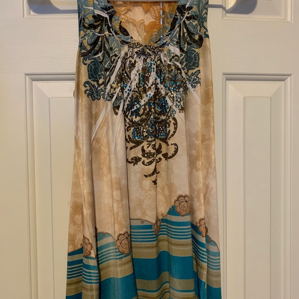 Panhandle Slim Cream and Blue Sleeveless Top